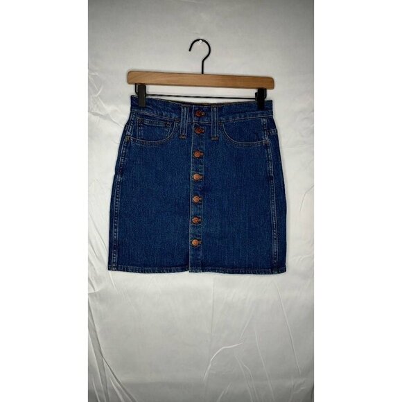 MADEWELL Women's Pencil Denim Skirt Blue Dark Wash Button Pockets Mini 25 - Picture 1 of 5